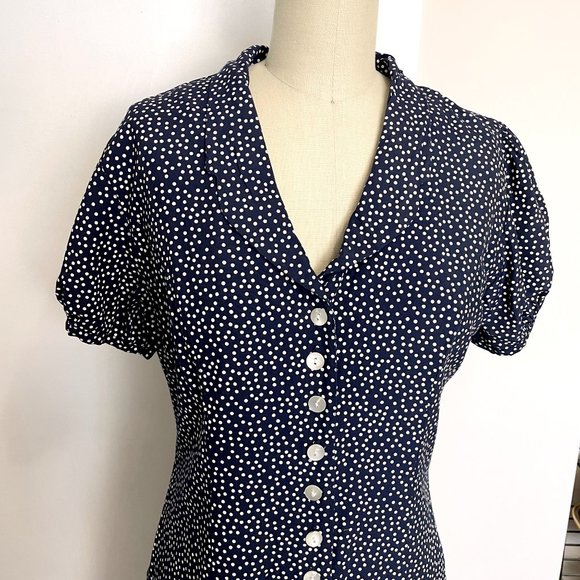 1980s navy and white polka dot skater dress - size 8 - Picture 2 of 8